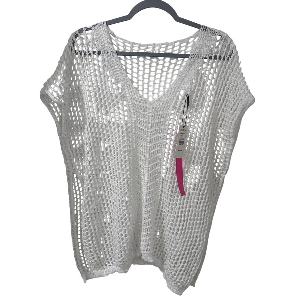 Bewicked Open Weave V-Neck SS Beach Coverup Bathing Suit Beach Coastal NWT S/M